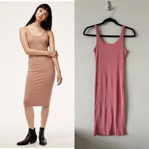 Aritzia-Wilfred Free Murdock Dusty Rose Ribbed Stretch Midi Dress (Size:Small)